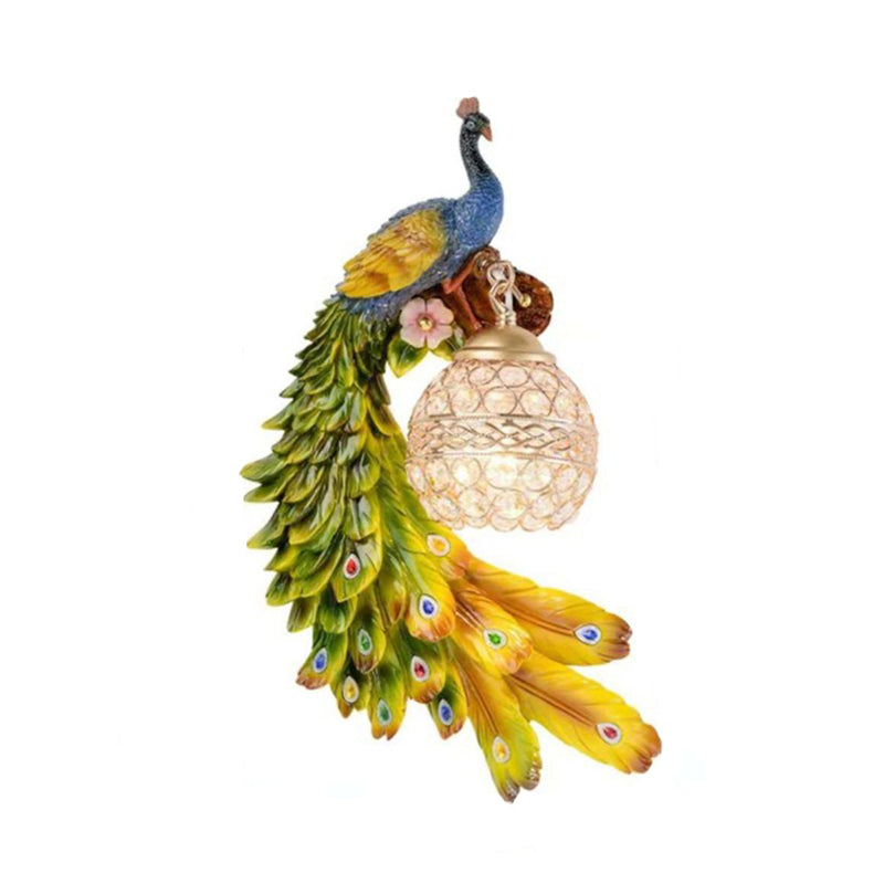 Karnz | Hars Wandlamp Sconces Pauw 1 Licht Traditionele Wandmontage Lamp met Globe Kristal Ingebedde Schaduw