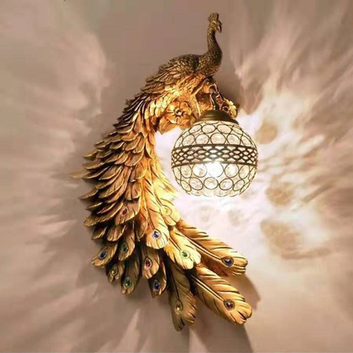 Karnz | Hars Wandlamp Sconces Pauw 1 Licht Traditionele Wandmontage Lamp met Globe Kristal Ingebedde Schaduw