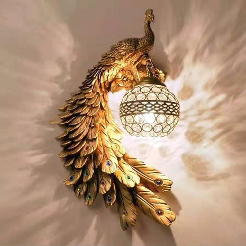 Karnz | Hars Wandlamp Sconces Pauw 1 Licht Traditionele Wandmontage Lamp met Globe Kristal Ingebedde Schaduw