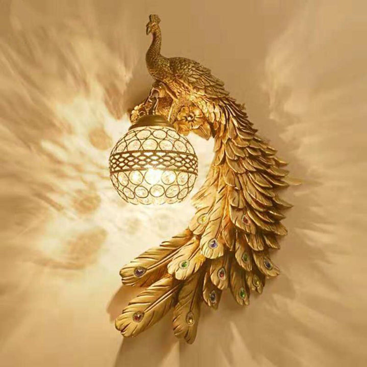 Karnz | Hars Wandlamp Sconces Pauw 1 Licht Traditionele Wandmontage Lamp met Globe Kristal Ingebedde Schaduw
