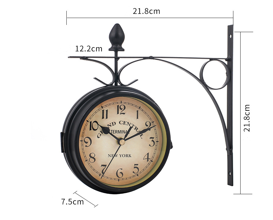 Doppelseitige Wanduhr im Vintage Design, Klassische Uhr für Wohnzimmer und Flur | Karnz