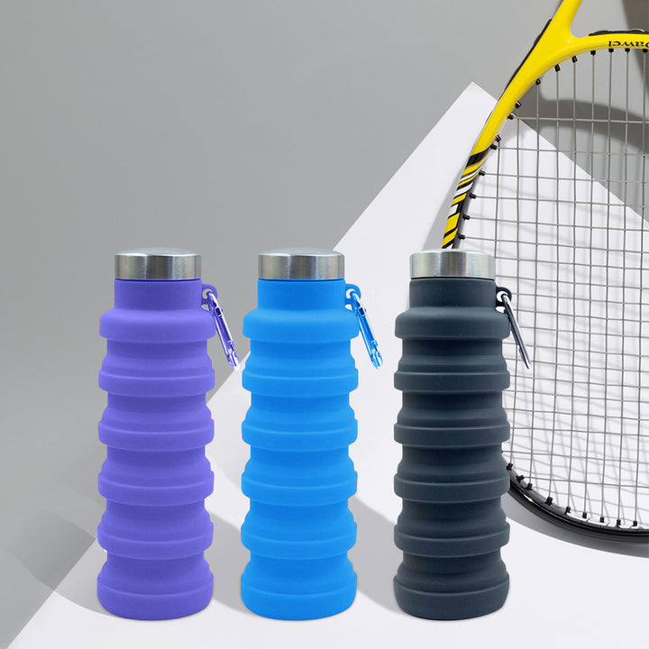 Damen praktische und kompakte Silikon-Trinkflasche mit Karabiner und Edelstahlverschluss Karnz