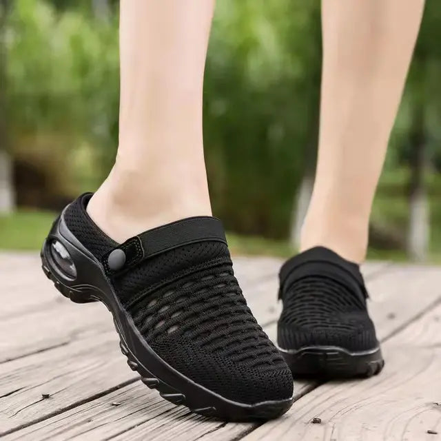 Orthopädische Damenclogs mit Luftpolstern zur Entlastung von Rücken und Knien