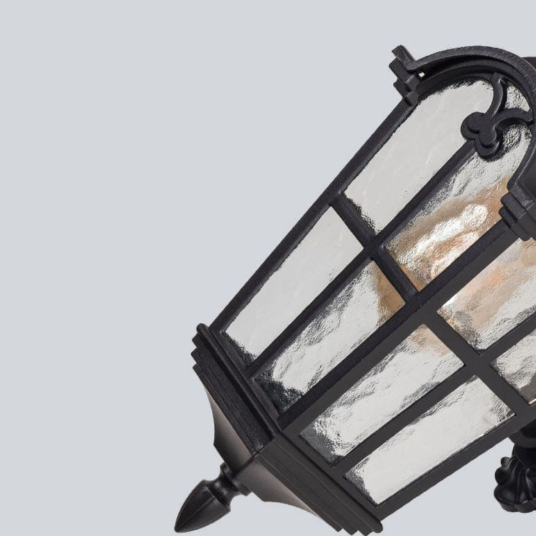 Traditionelle europäische quadratische Fensterform Aluminium Glas 1-Licht Wand sconce Lampe für Außenpatio | Karnz
