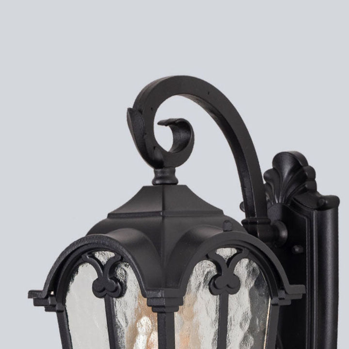 Traditionelle europäische quadratische Fensterform Aluminium Glas 1-Licht Wand sconce Lampe für Außenpatio | Karnz