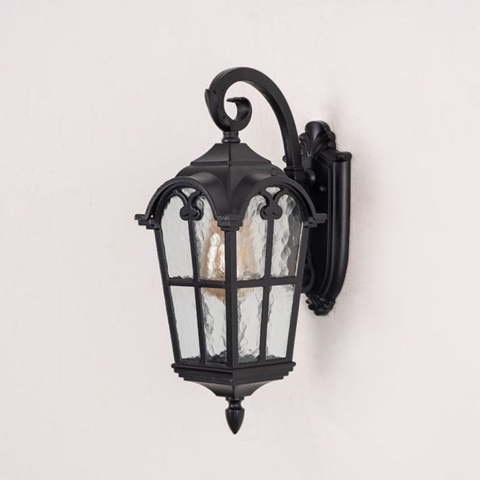 Traditionelle europäische quadratische Fensterform Aluminium Glas 1-Licht Wand sconce Lampe für Außenpatio | Karnz