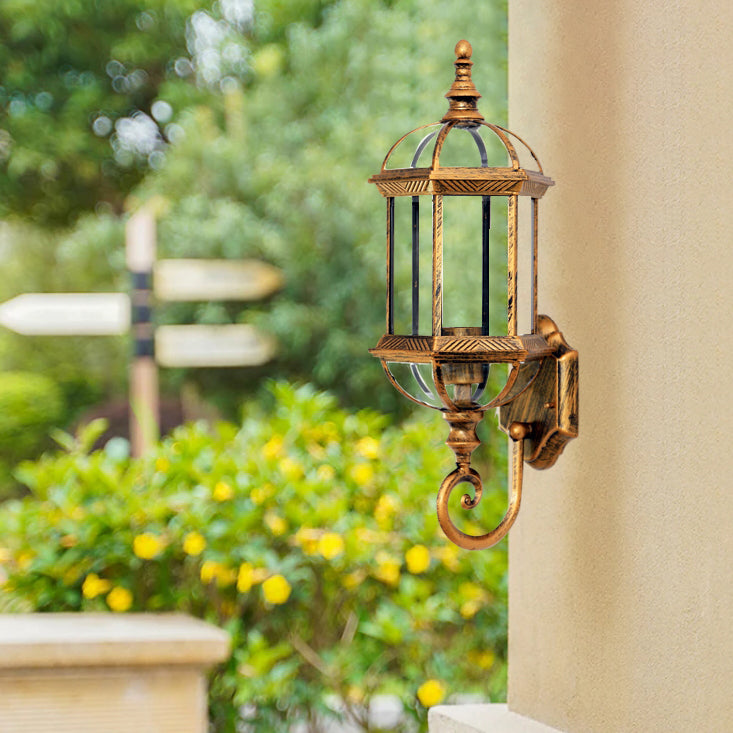 Traditionelle Vintage Wasserfeste Hexagonale Aluminium Glas 1-Licht Außenwandleuchte für Garten | Karnz