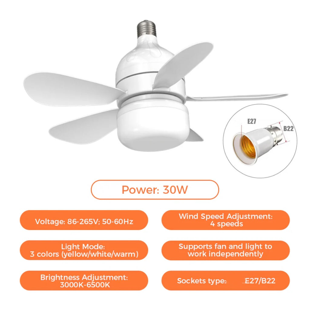 2-in-1 LED-Deckenventilatorlicht mit Fernbedienung, E27/B22-Basis | Karnz