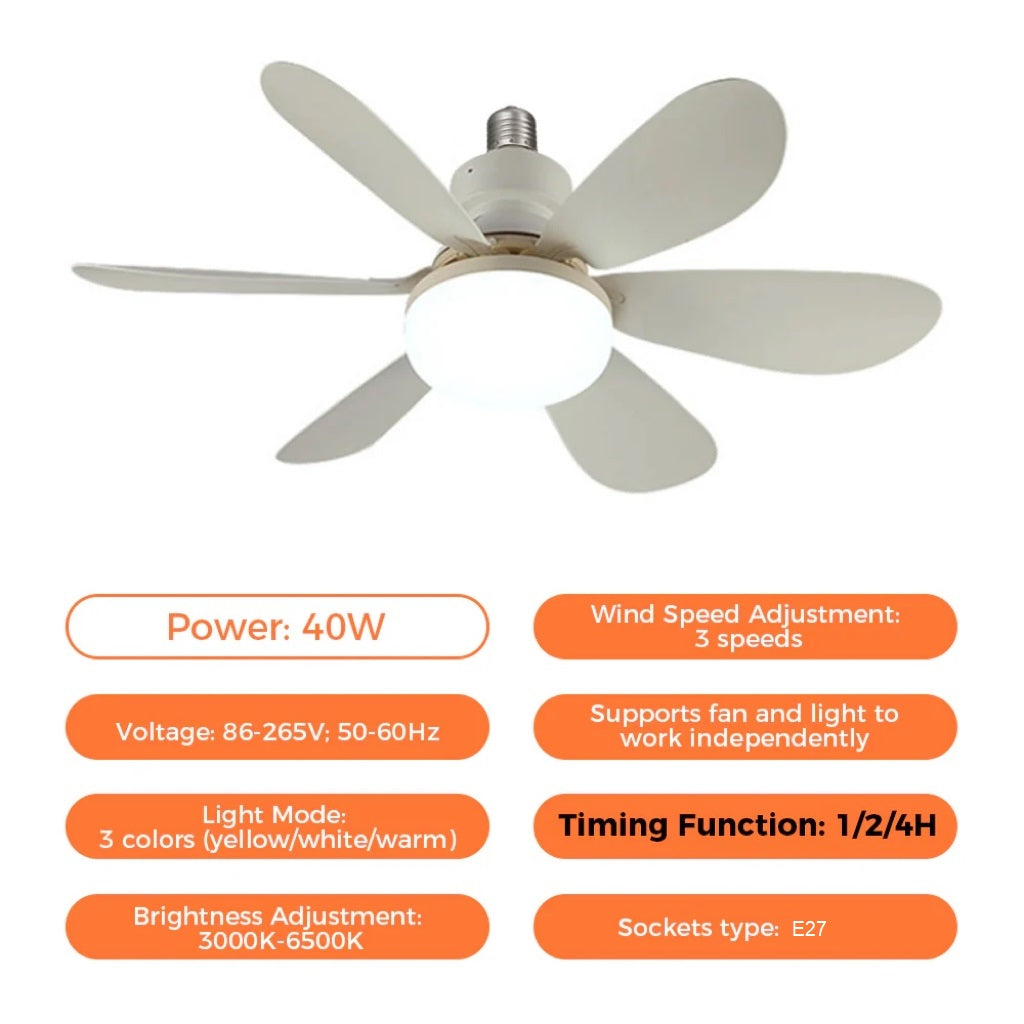 2-in-1 LED-Deckenventilatorlicht mit Fernbedienung, E27/B22-Basis | Karnz