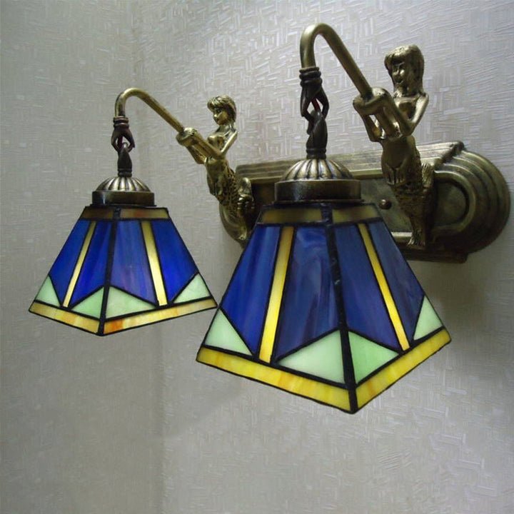 Trapezium Wandmontage Lampe Fixture Tiffany Bronze Geschnittenes Glas Wandbeleuchtung mit Meerjungfrauenarm