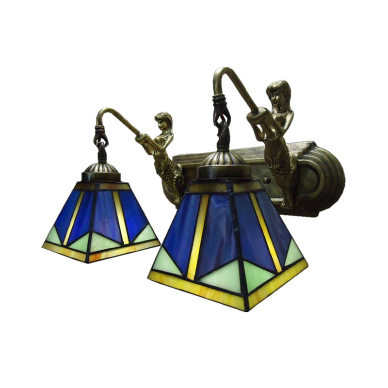 Trapezium Wandmontage Lampe Fixture Tiffany Bronze Geschnittenes Glas Wandbeleuchtung mit Meerjungfrauenarm