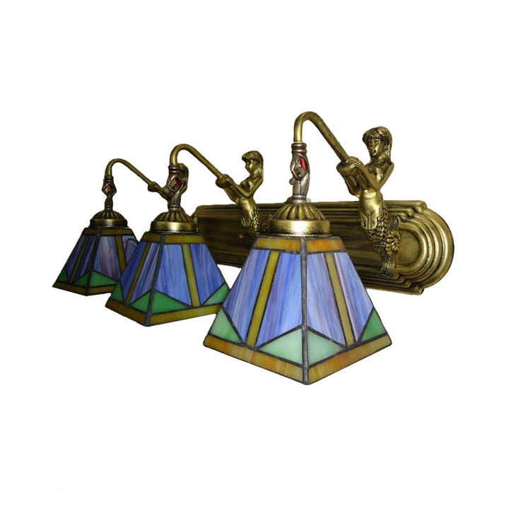 Trapezium Wandmontage Lampe Fixture Tiffany Bronze Geschnittenes Glas Wandbeleuchtung mit Meerjungfrauenarm