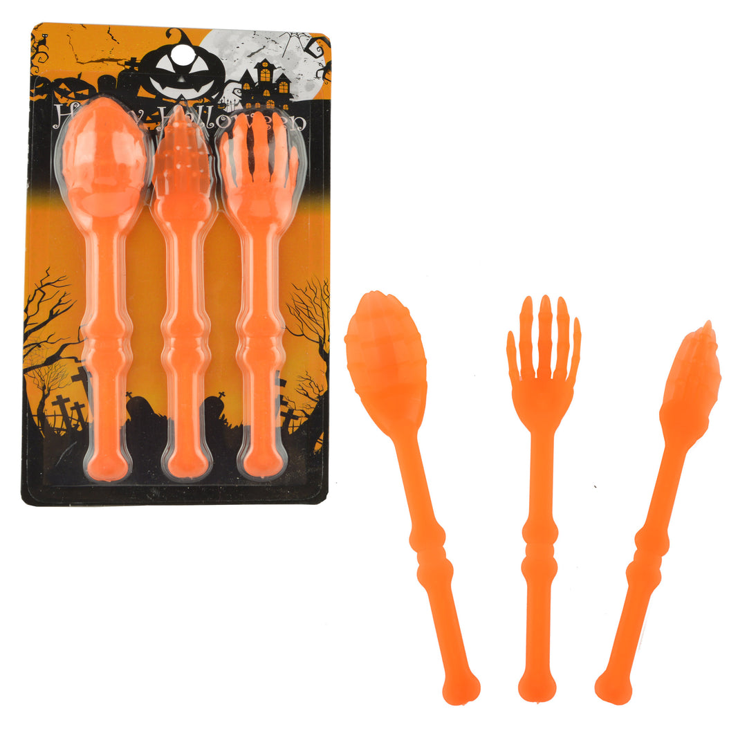 Halloween-Besteck-Set aus flexiblem Kunststoff mit Skeletthand-Design