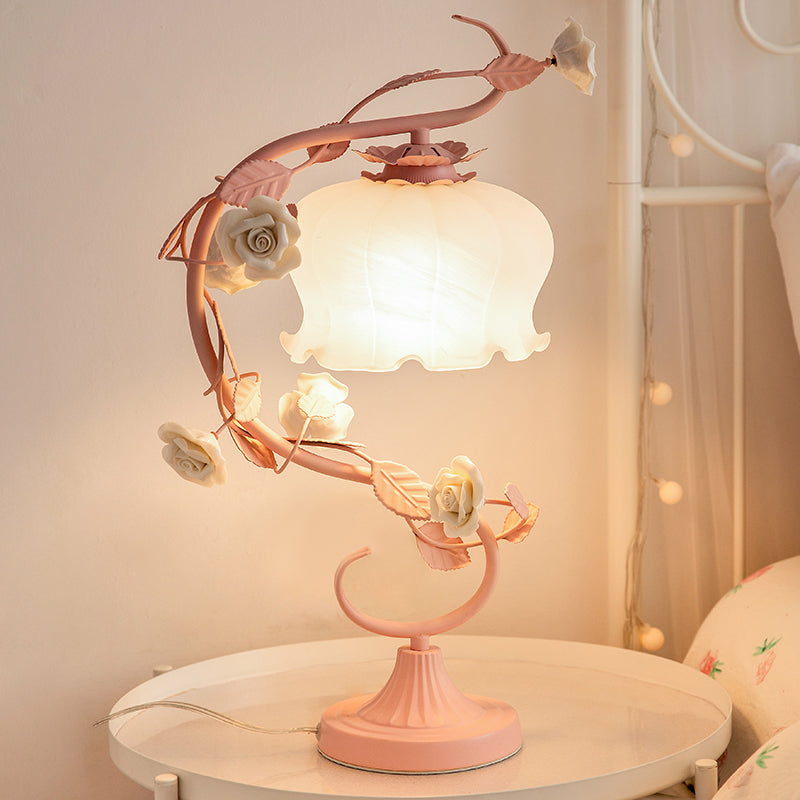 Rose Tae Lampe, Glas, Blumendesign, Nachttischlampe