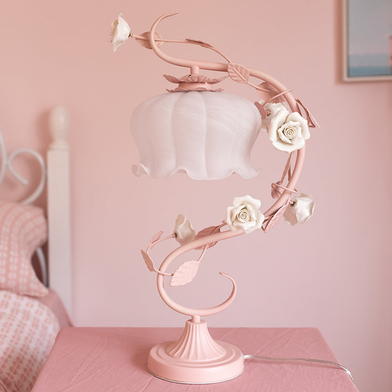 Rose Tae Lampe, Glas, Blumendesign, Nachttischlampe