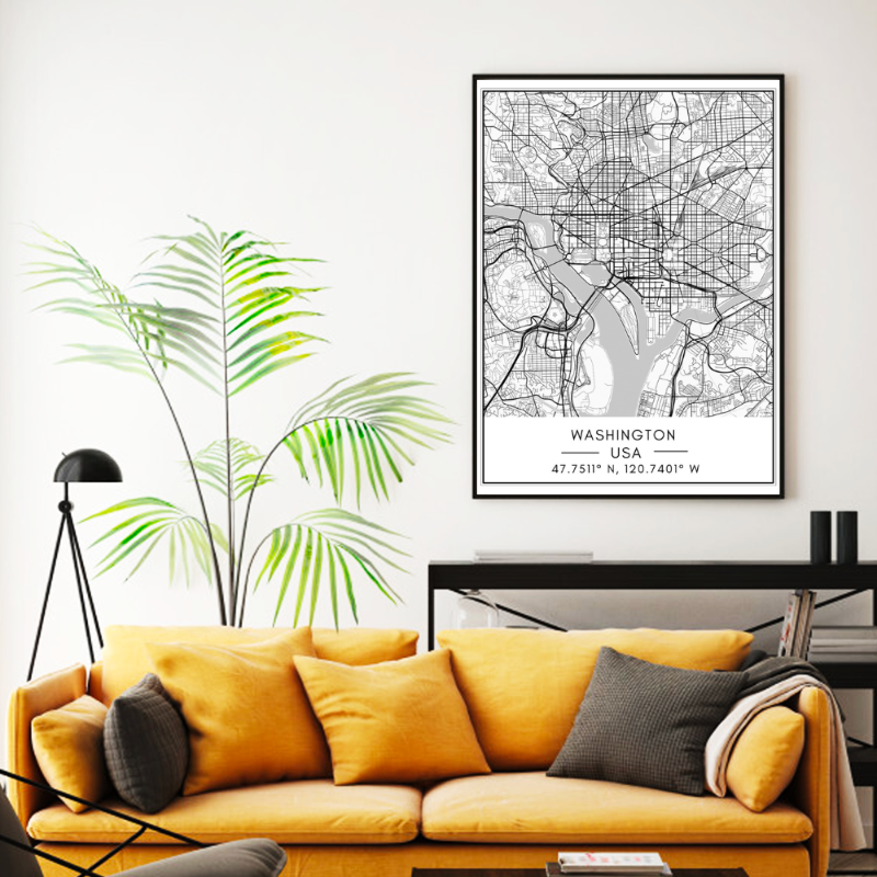Stadtplan von Washington – Leinwandbild