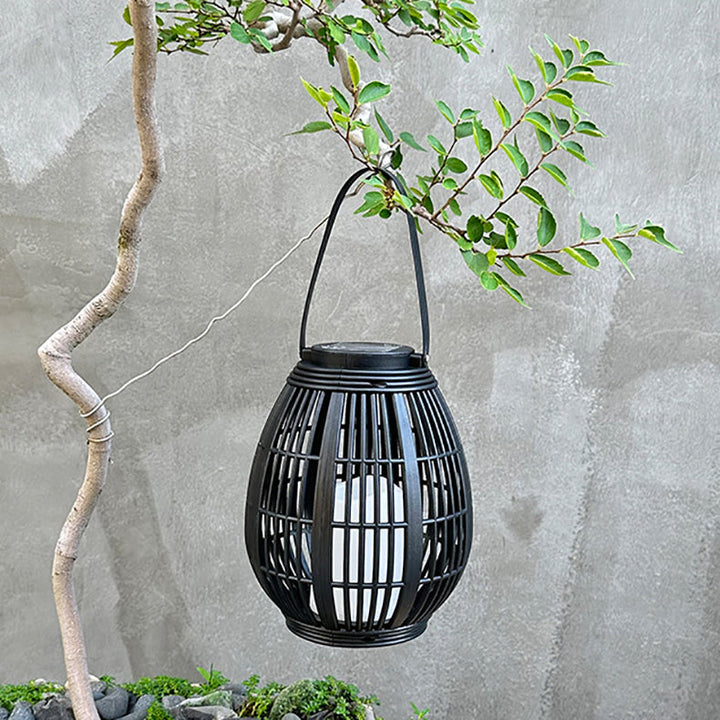 Moderne Art Deco Solar Runde Laterne Rattan LED Außen Landschaftslicht Für Garten | Karnz