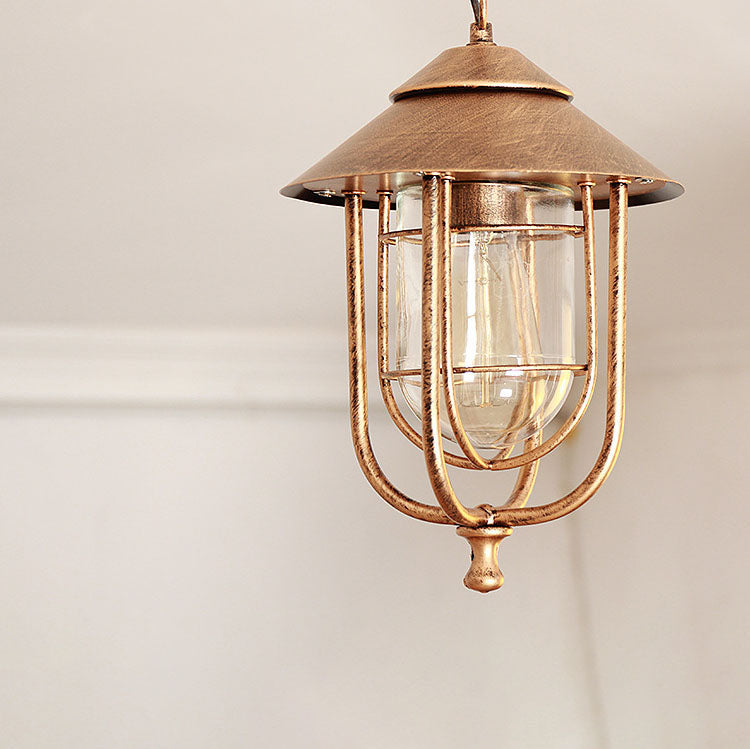 Industrielle Vintage-Hängeleuchte aus Aluminiumkäfig und Glas mit einem Licht, wasserdicht für den Außenbereich