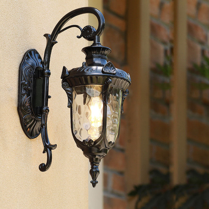 Schwarze Glocken-Wandleuchte Klassisches Rippen-Glas 1 Glühbirne Innenhof-Wandbeleuchtung für Außen | Karnz