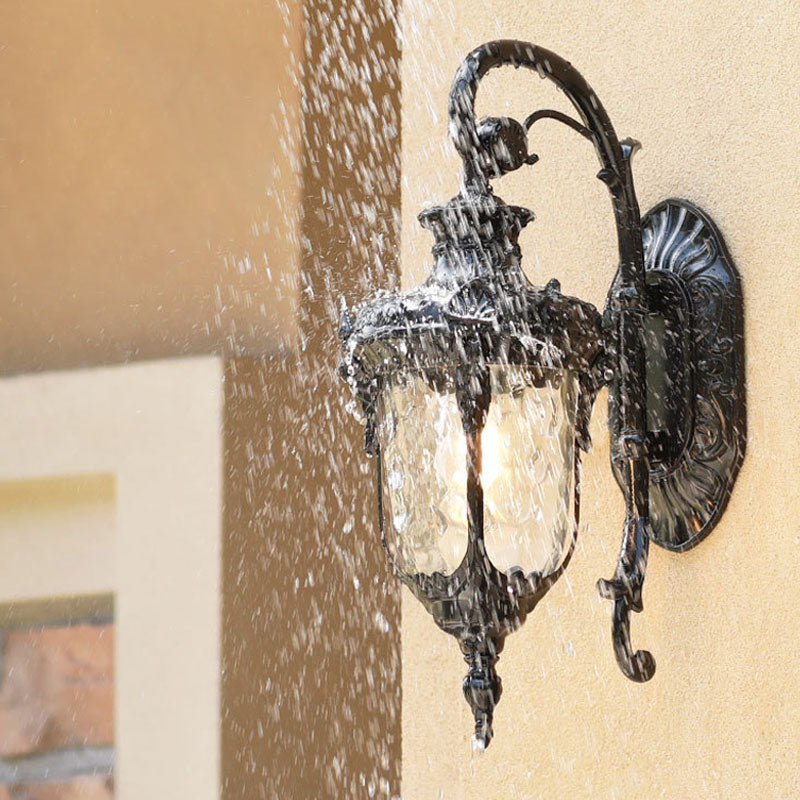 Schwarze Glocken-Wandleuchte Klassisches Rippen-Glas 1 Glühbirne Innenhof-Wandbeleuchtung für Außen | Karnz