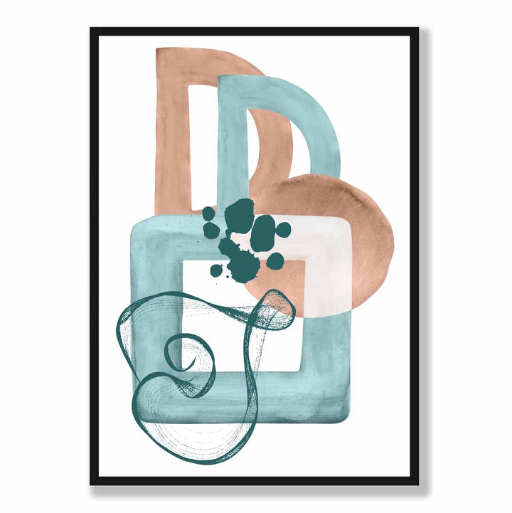 Abstraktes Wandposter in Aquablau und Beige Nr. 1
