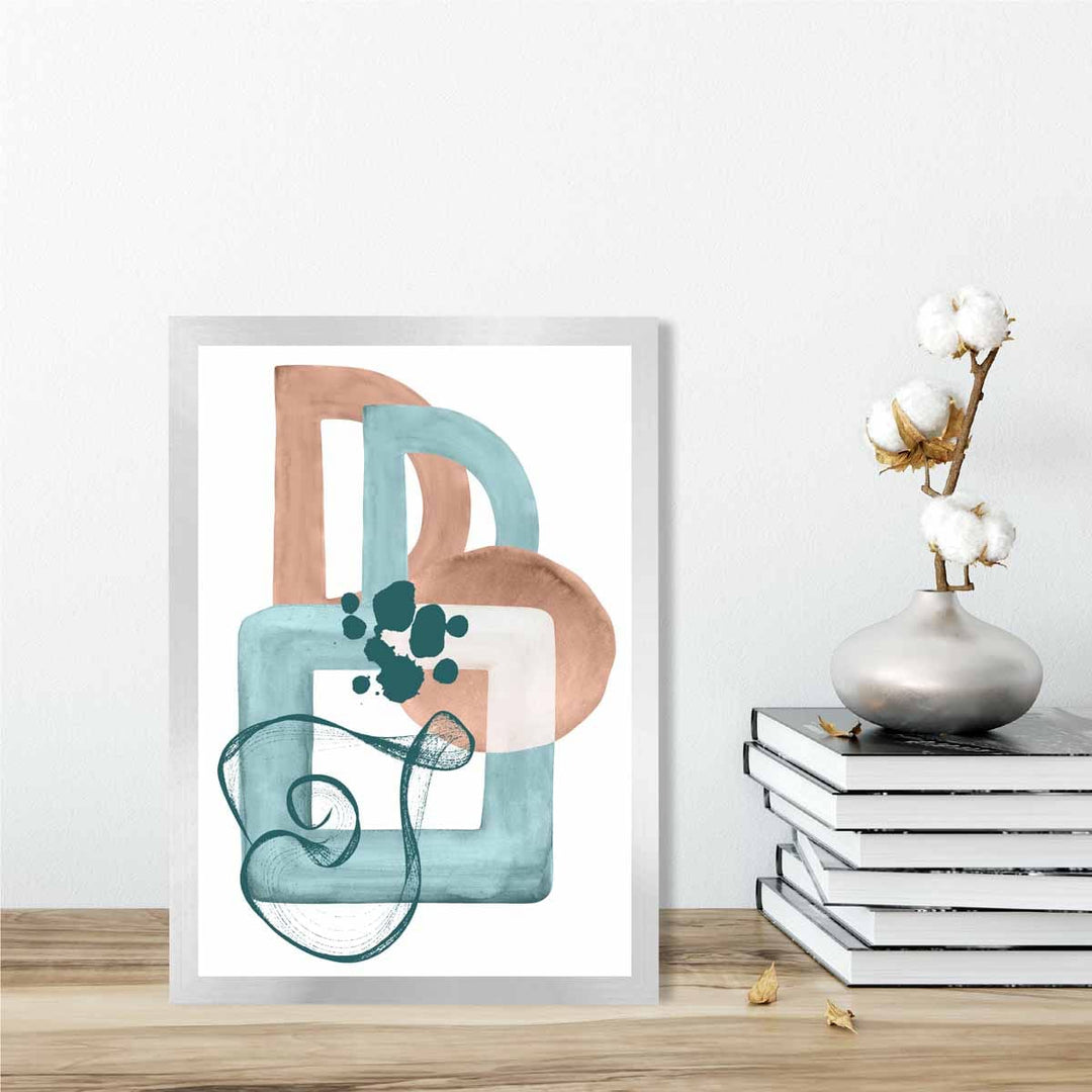 Abstraktes Wandposter in Aquablau und Beige Nr. 1