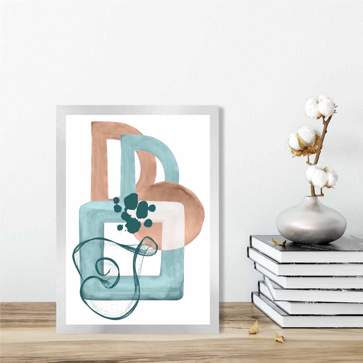 Abstraktes Wandposter in Aquablau und Beige Nr. 1