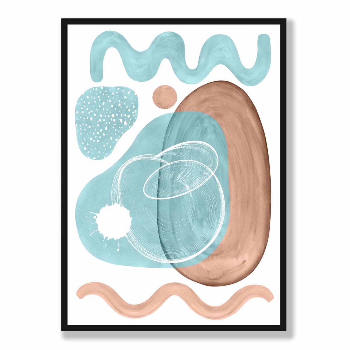 Abstraktes Wandposter in Aquablau und Beige Nr. 2