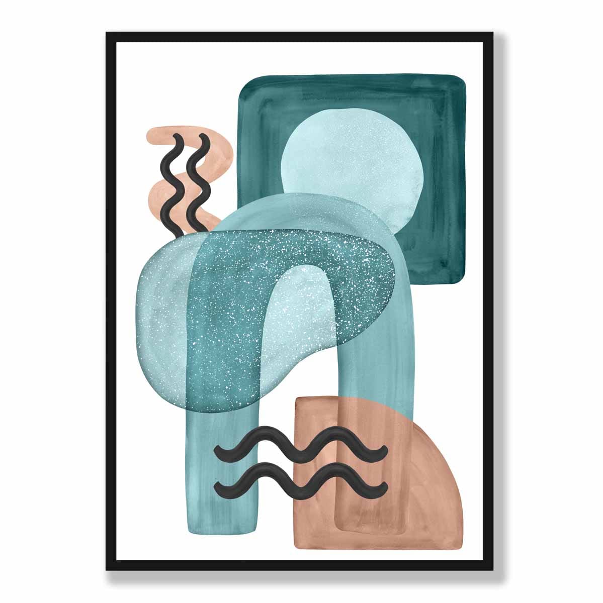 Abstraktes Wandposter in Aquablau und Beige Nr. 3