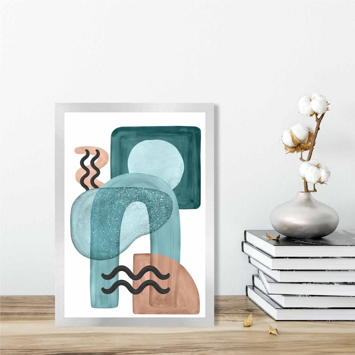 Abstraktes Wandposter in Aquablau und Beige Nr. 3