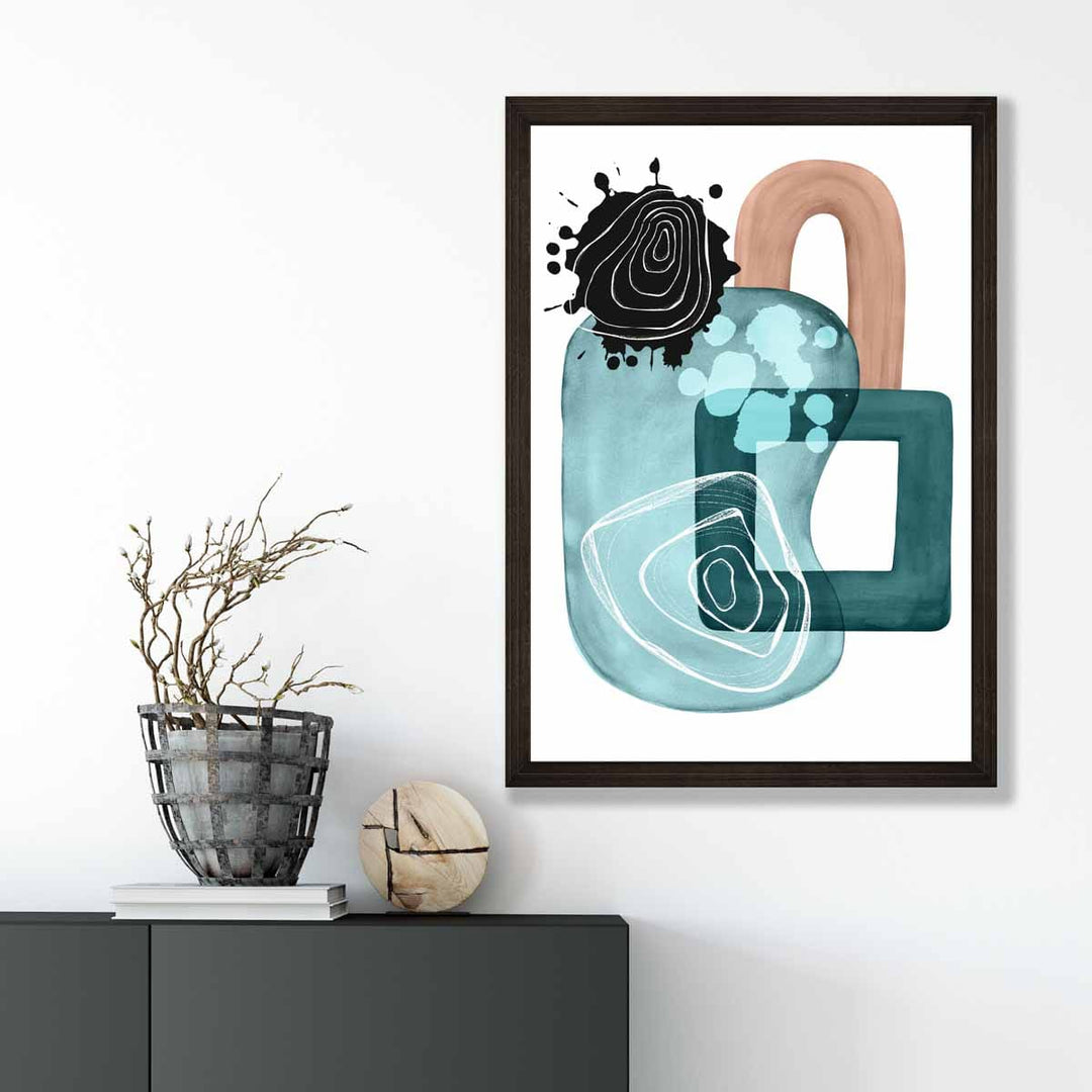 Abstraktes Wandposter in Aquablau und Beige Nr. 4