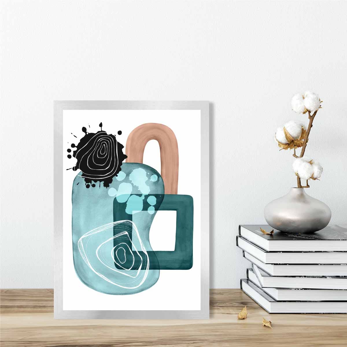 Abstraktes Wandposter in Aquablau und Beige Nr. 4