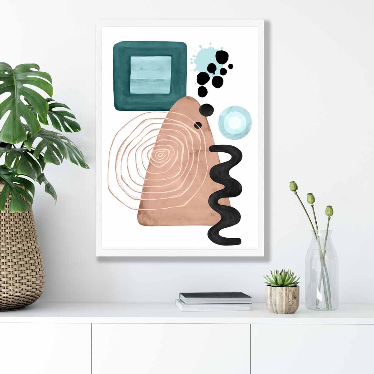 Abstraktes Wandposter in Aquablau und Beige Nr. 6