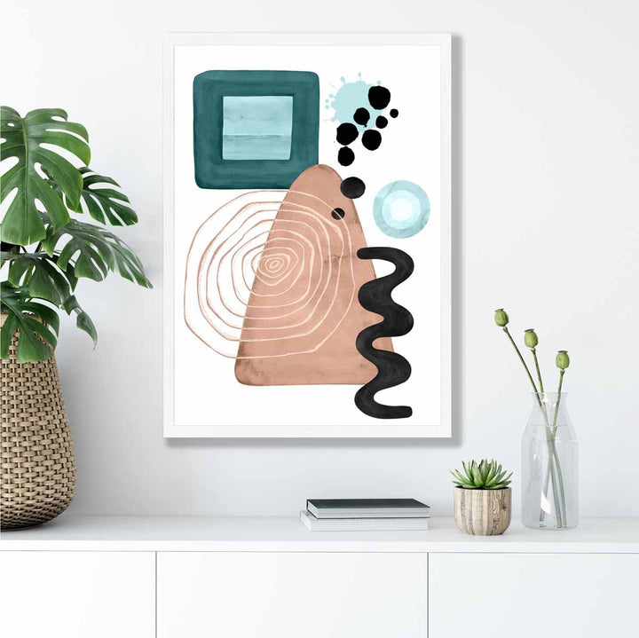Abstraktes Wandposter in Aquablau und Beige Nr. 6