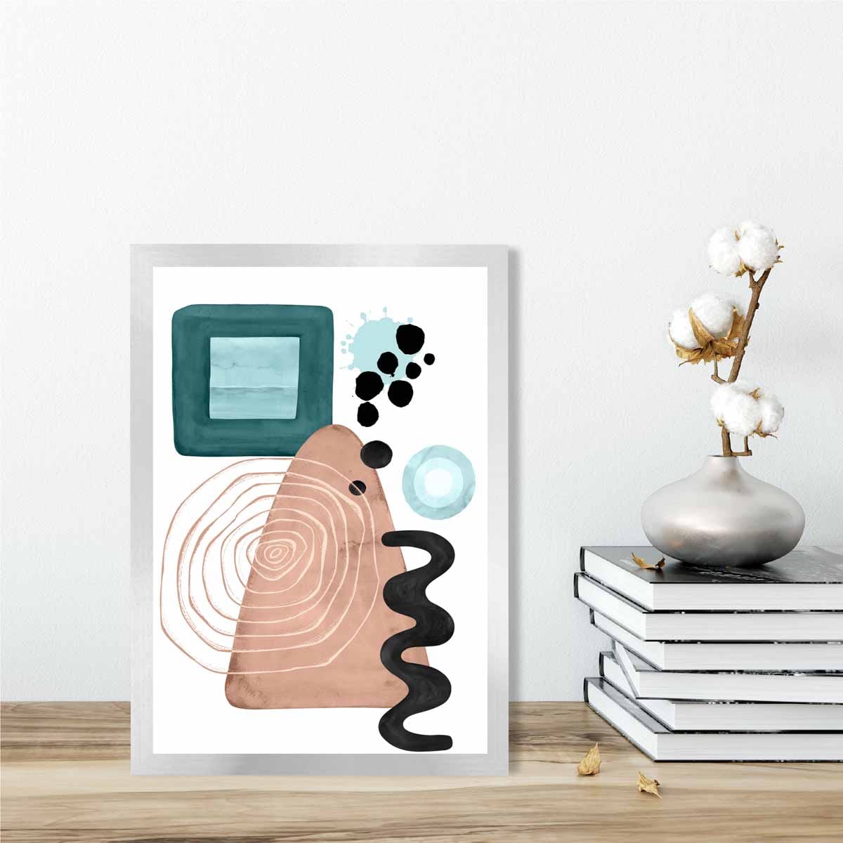 Abstraktes Wandposter in Aquablau und Beige Nr. 6