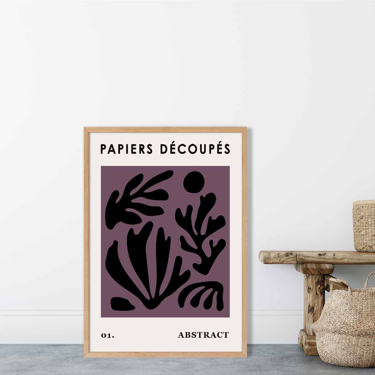 Abstraktes Blumenposter in Dunkelviolett und Schwarz Nr. 1