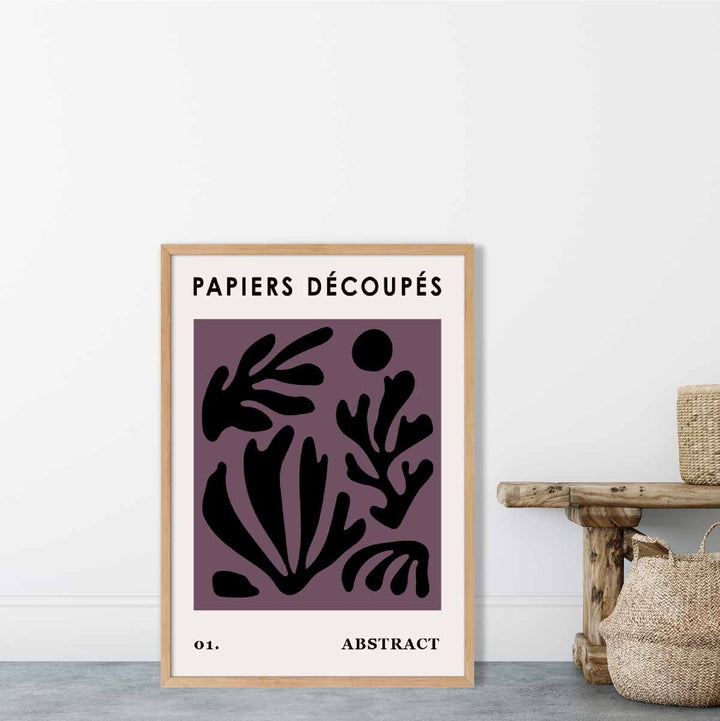 Abstraktes Blumenposter in Dunkelviolett und Schwarz Nr. 1
