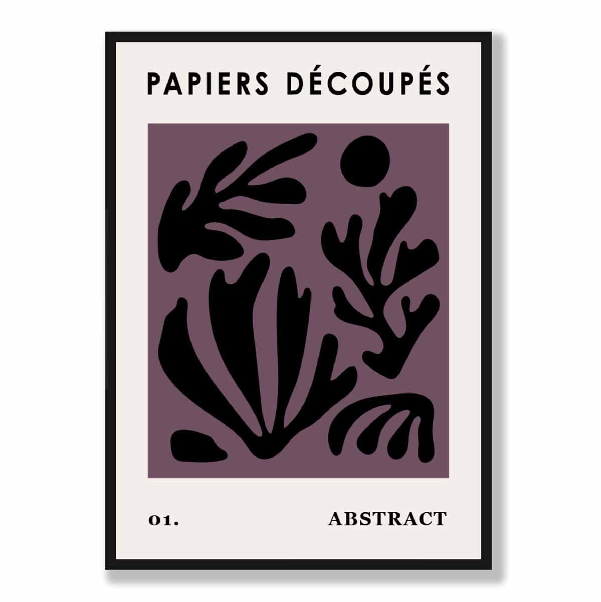 Abstraktes Blumenposter in Dunkelviolett und Schwarz Nr. 1