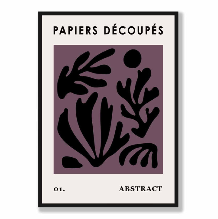 Abstraktes Blumenposter in Dunkelviolett und Schwarz Nr. 1