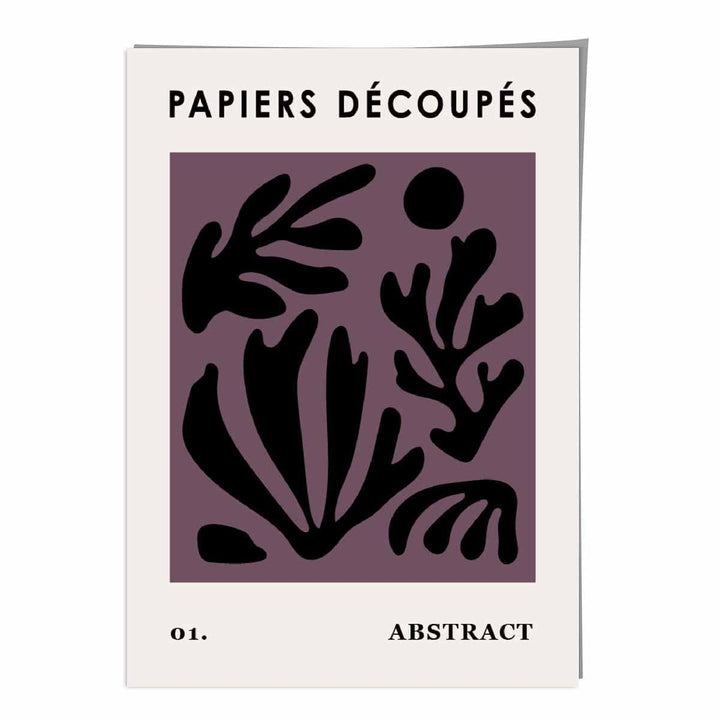 Abstraktes Blumenposter in Dunkelviolett und Schwarz Nr. 1