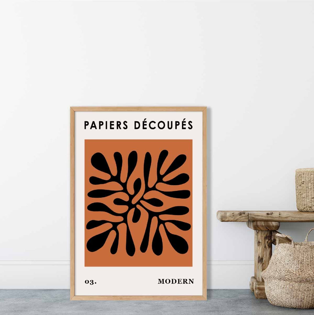 Abstraktes Blumenposter in Dunkelorange und Schwarz Nr. 3