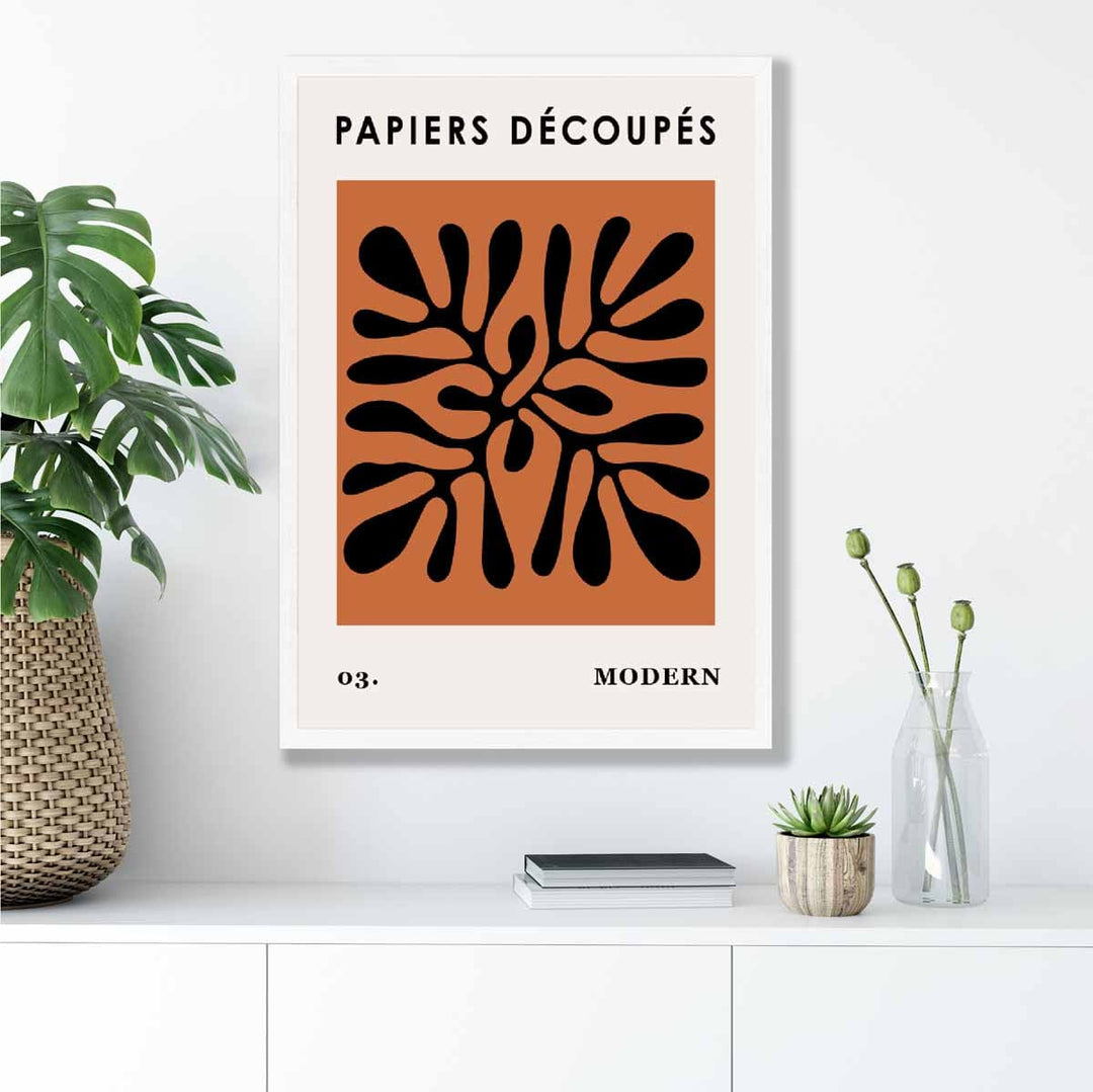 Abstraktes Blumenposter in Dunkelorange und Schwarz Nr. 3
