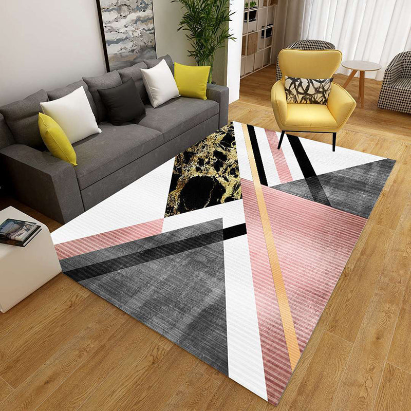 Minimalist 3D Geometrischer Teppich Mehrfarbiger Polypropylen Bereichsteppich Haustierfreundlich Rutschfest Maschinenwaschbarer Teppich für Große Räume