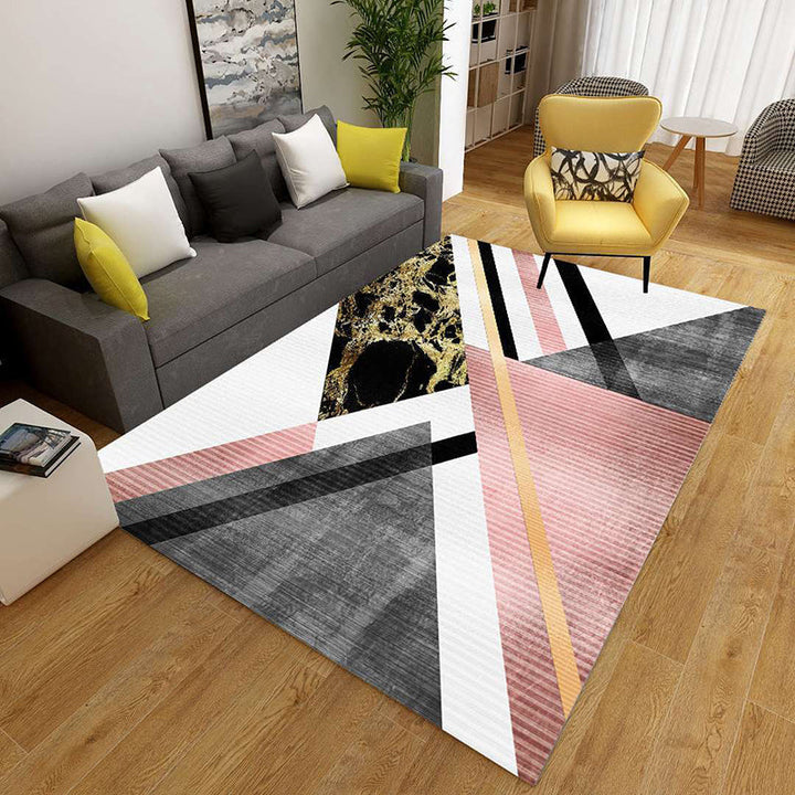 Minimalist 3D Geometrischer Teppich Mehrfarbiger Polypropylen Bereichsteppich Haustierfreundlich Rutschfest Maschinenwaschbarer Teppich für Große Räume