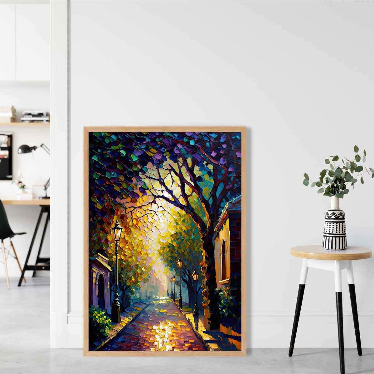 Herbstliche Dämmerung Straße – Spachtelmalerei – Kunstdruck Nr. 1