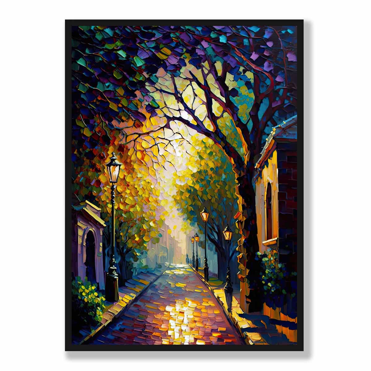 Herbstliche Dämmerung Straße – Spachtelmalerei – Kunstdruck Nr. 1