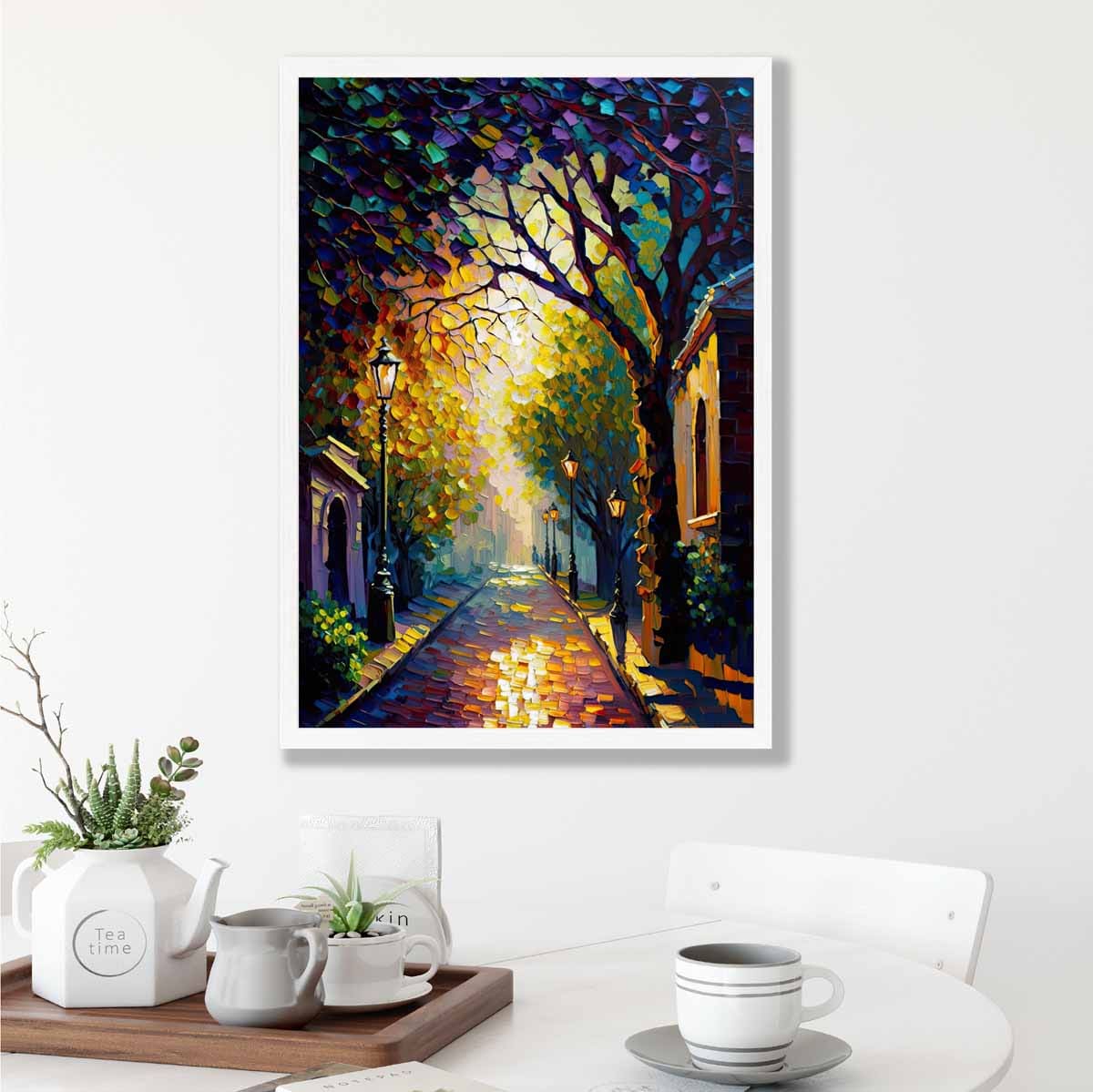 Herbstliche Dämmerung Straße – Spachtelmalerei – Kunstdruck Nr. 1