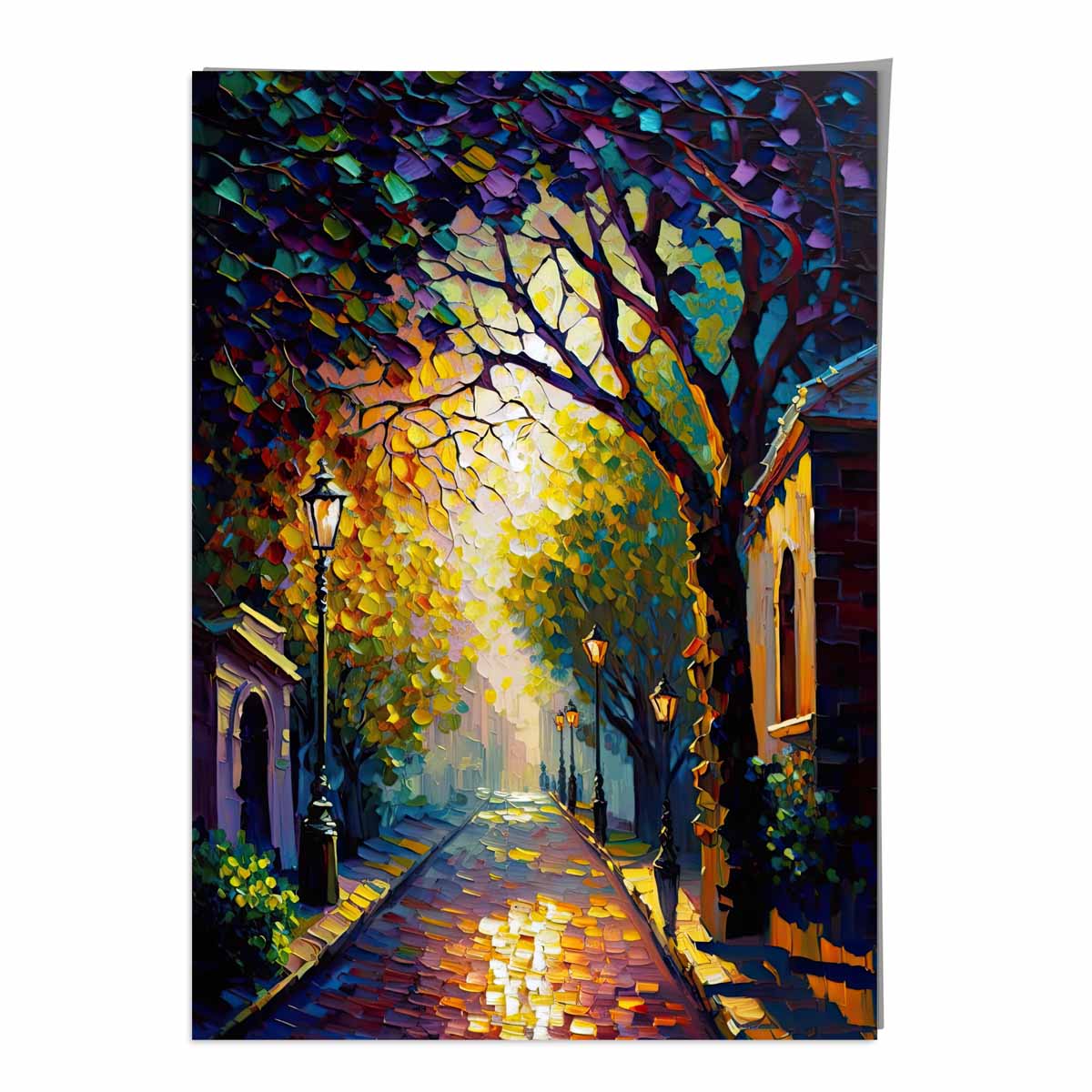 Herbstliche Dämmerung Straße – Spachtelmalerei – Kunstdruck Nr. 1