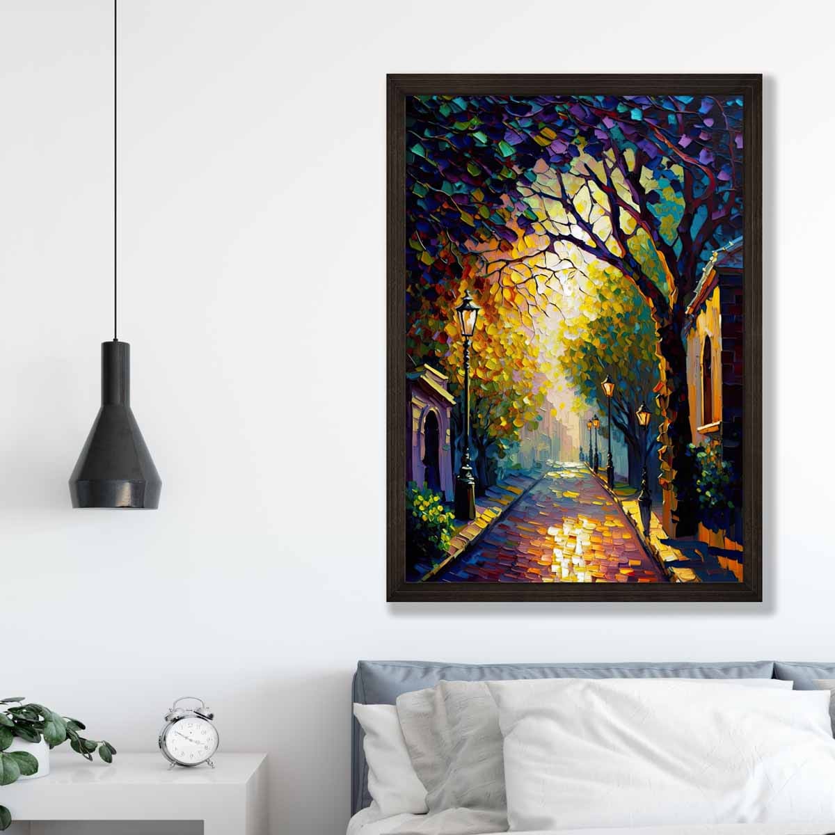 Herbstliche Dämmerung Straße – Spachtelmalerei – Kunstdruck Nr. 1