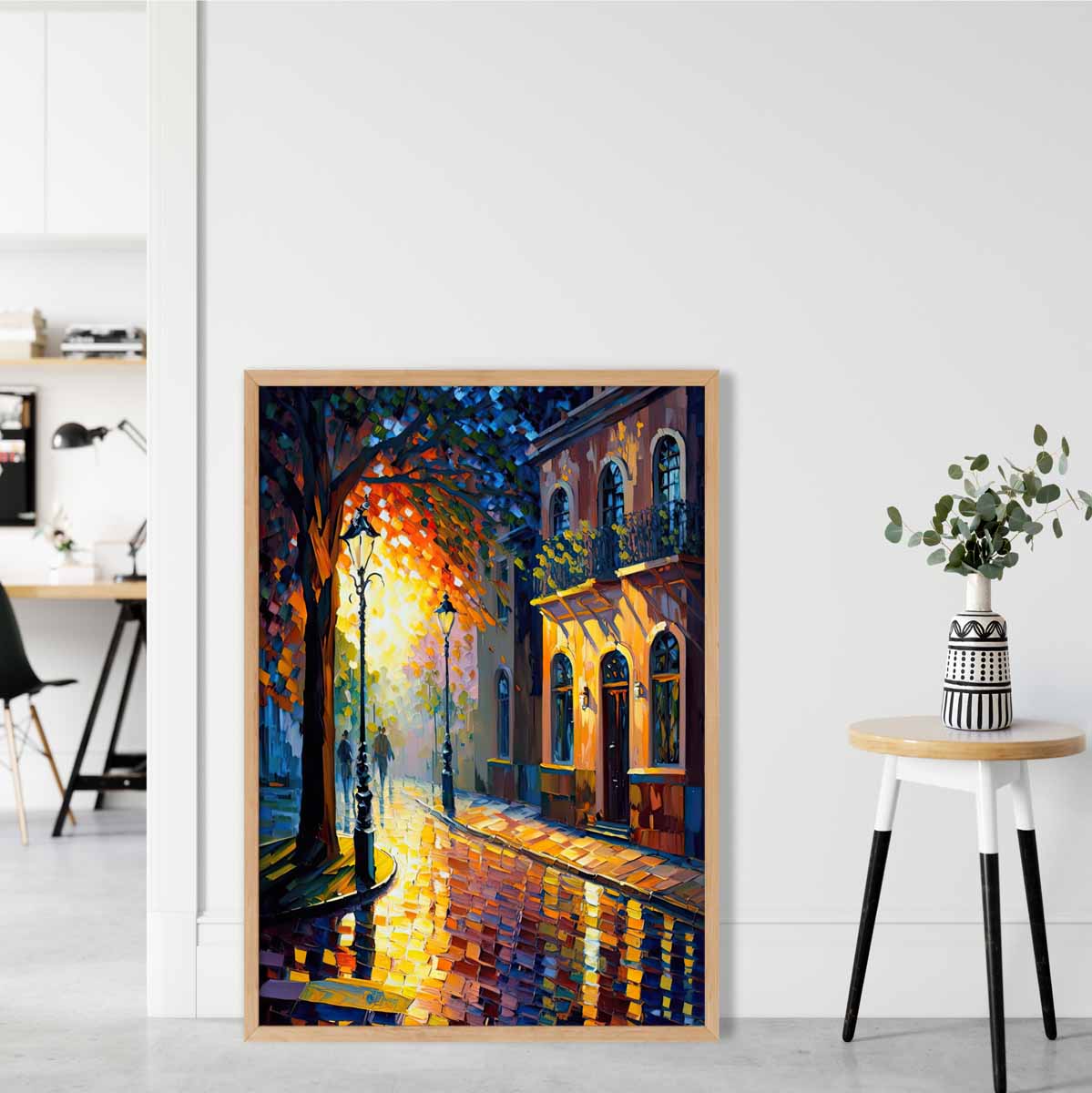 Herbstliche Dämmerungsstraße – Spachtelmalerei-Kunstdruck Nr. 2